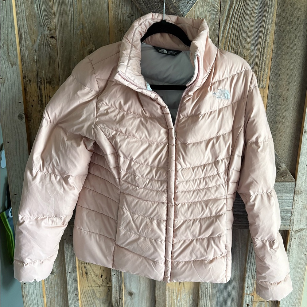 The North Face Pink Puffer Jacket with Quilted Design